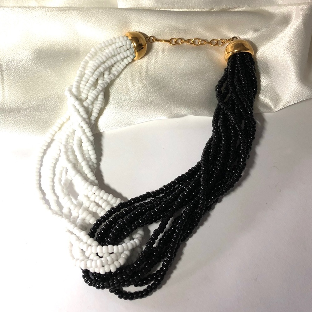 Vintage black and white beaded necklace.